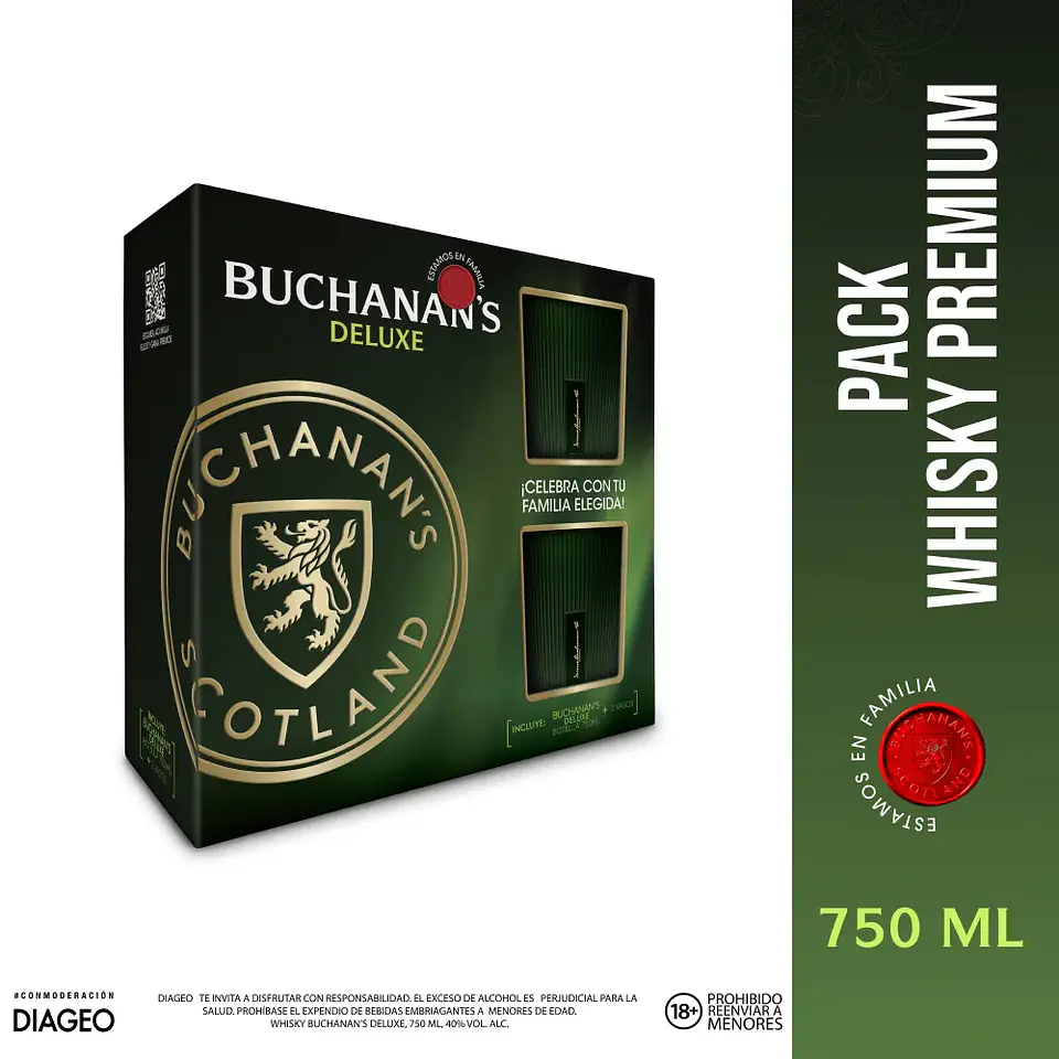 Whisky Buchanan's 12 Años 750 Ml + Vasos 1