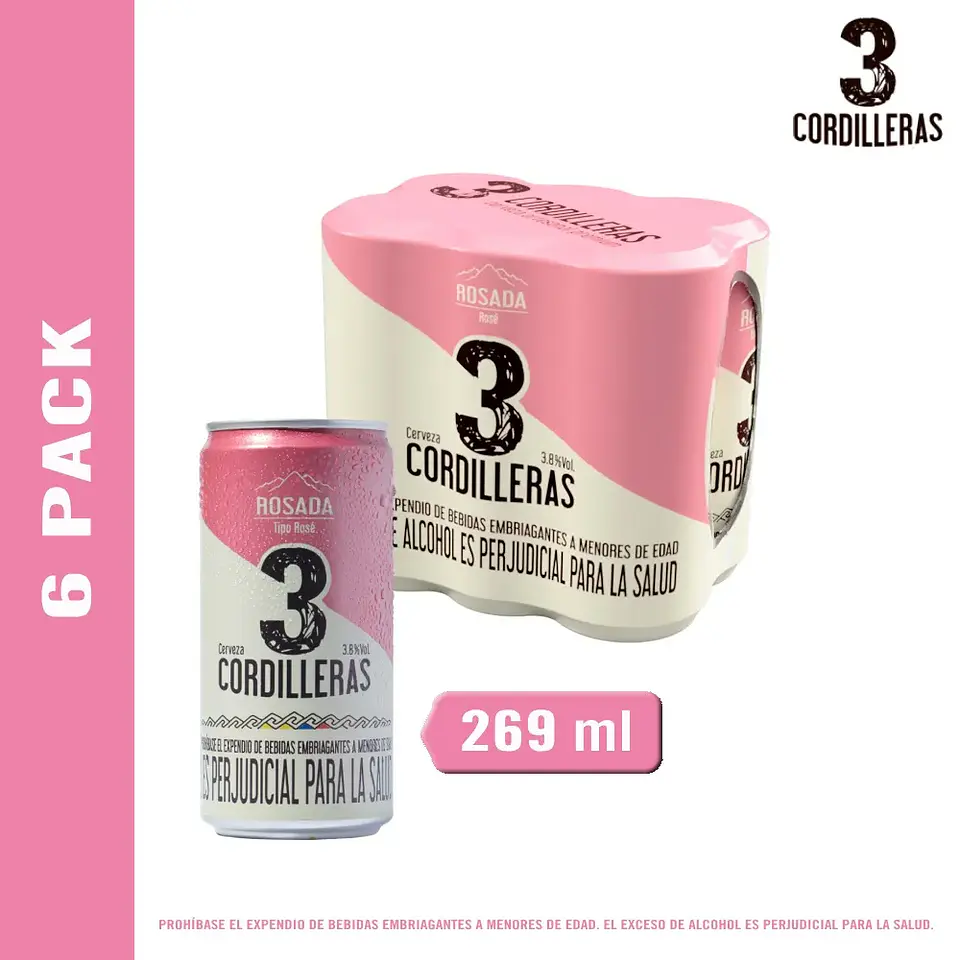 3 Cordilleras Pink Beer Can 269 ml x 6 Units 1