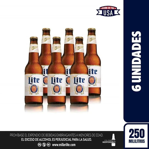 Cerveza Miller Lite 250 Ml x 6 Unds