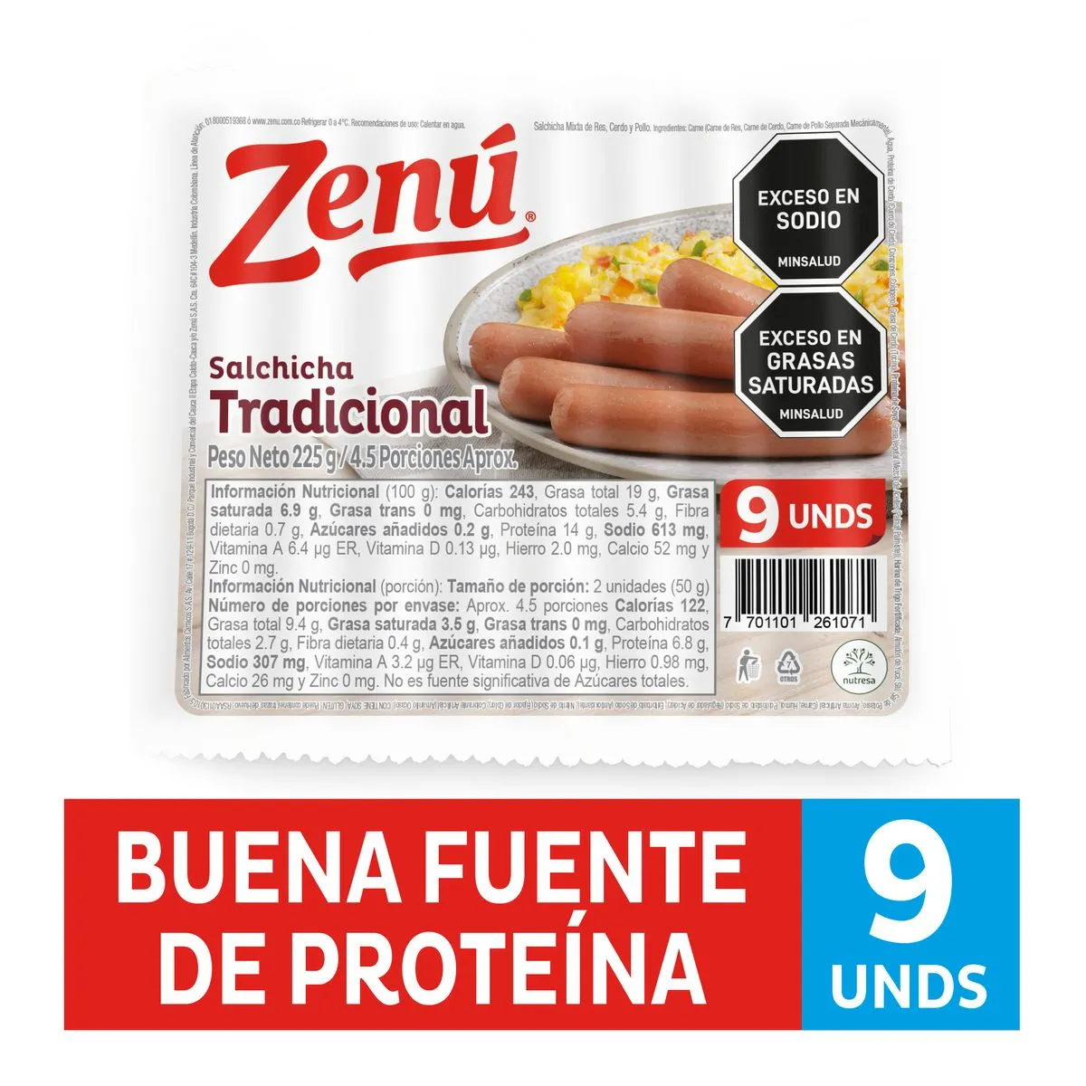 Salchicha Zenú Tradicional 225 grs  x 9 Unds