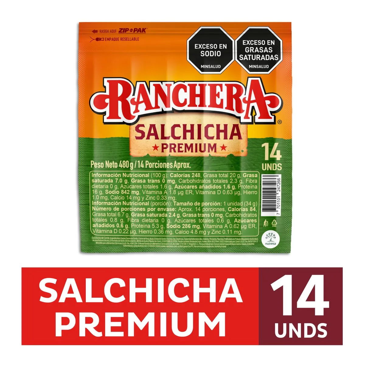 Salchicha Ranchera 480 grs x 14 Unds