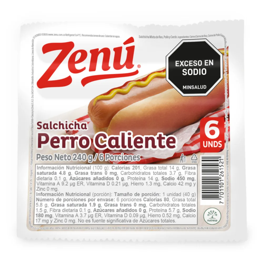 Salchicha Zenú Perro Caliente 240 grs 6 Unds