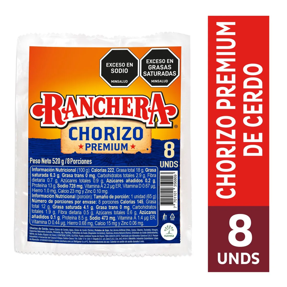 Chorizo Ranchera Premium 520 grs  x 8 Unds