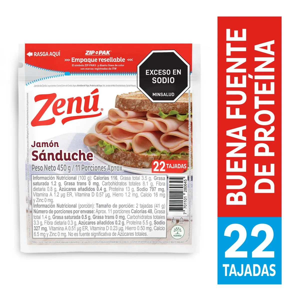 Jamón Zenú Sandwich 450 grs