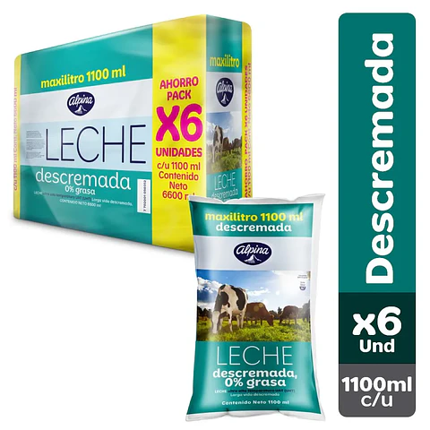 Leche Alpina Descremada 1.1 Lt x 6 Unds