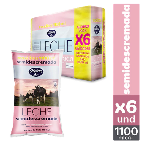 Leche Alpina Semidescremada 1.1 Lt x 6 Unds