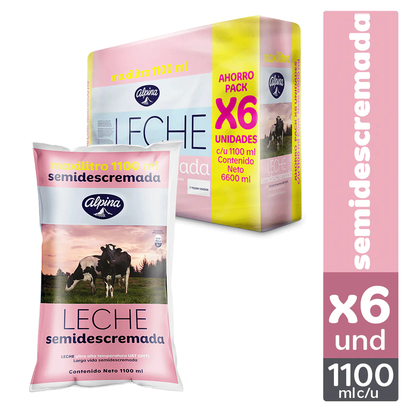 Leche Alpina Semidescremada 1.1 Lt x 6 Unds 1