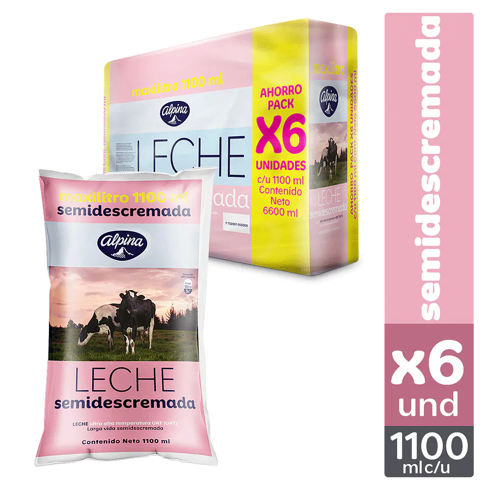 Leche Alpina Semidescremada 1.1 Lt x 6 Unds 1