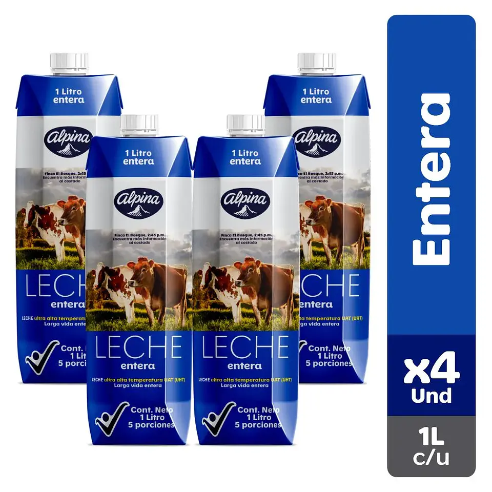 Leche Alpina Entera 1 Lt X4 Unds 1