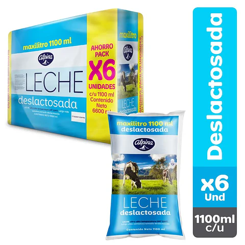 Leche Alpina Deslactosada 1.1 Lt X6 Unds