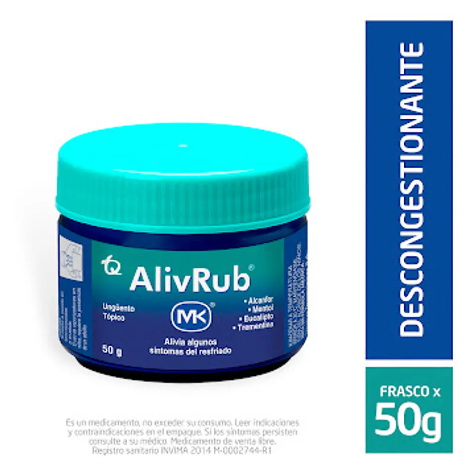 Aliv Rub Ungüento Tópico Alcanfor + Mentol + Eucalipto Mk Frasco 50 grs 1
