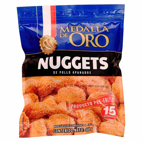 Nuggets Medalla de Oro de Pollo Apanado 300 grs 15 Unds