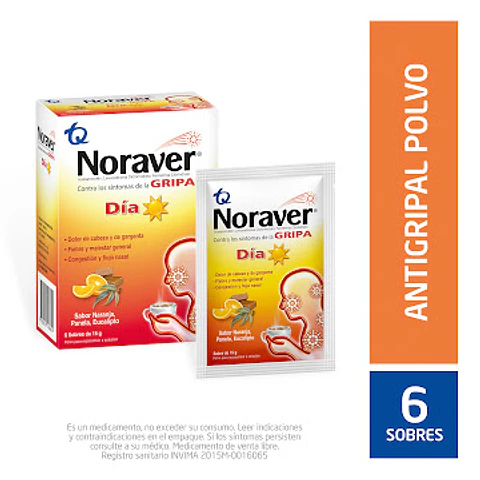 Noraver Gripa Día Naranja Panela Ibuprofeno + Fenilefrina + Cetirizina 200/10/3.33mg Caja 6 Sobres