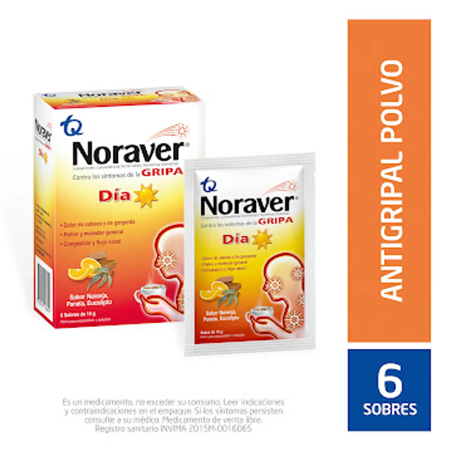 Noraver Gripa Día Naranja Panela Ibuprofeno + Fenilefrina + Cetirizina 200/10/3.33mg Caja 6 Sobres 1