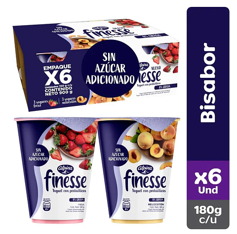 Yogurt Alpina Finesse Descremado  x6 900 grs