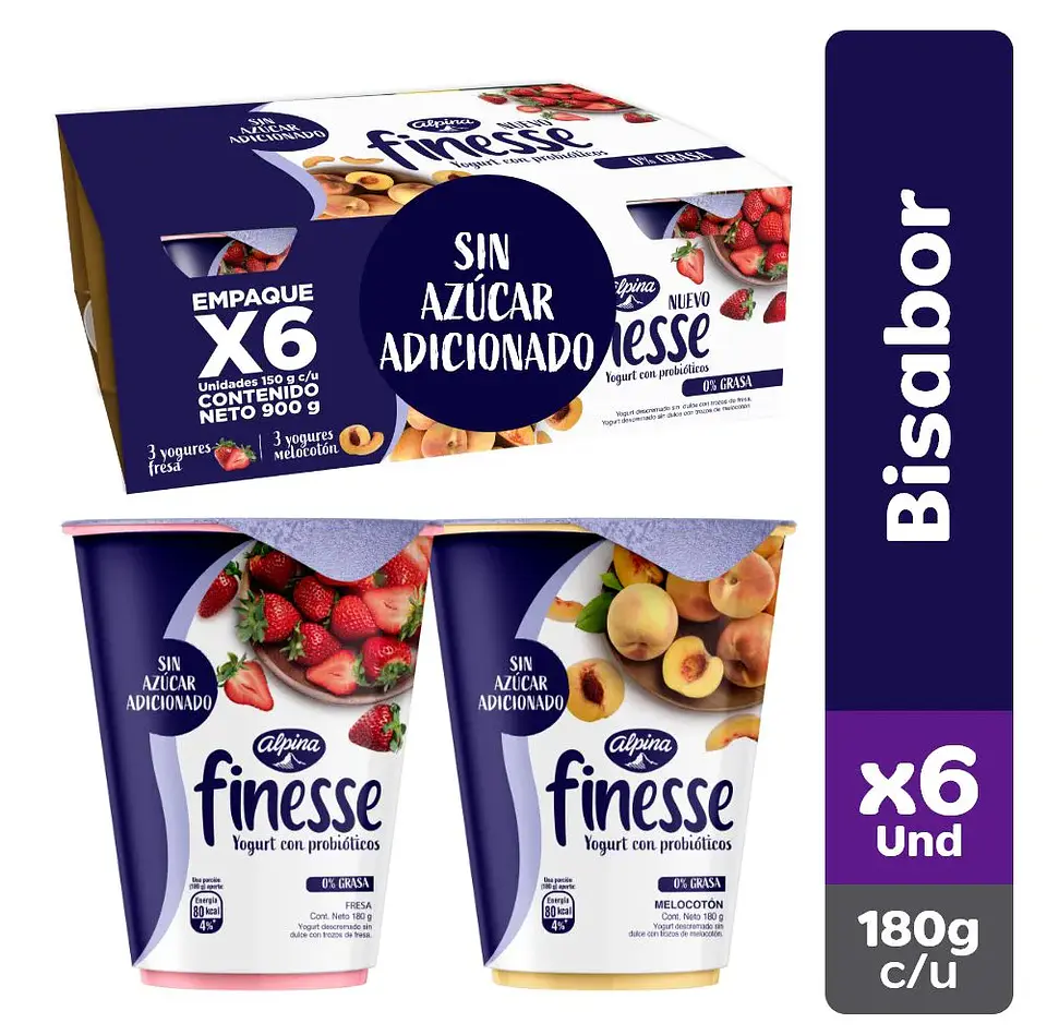 Yogurt Alpina Finesse Descremado  x6 900 grs 1