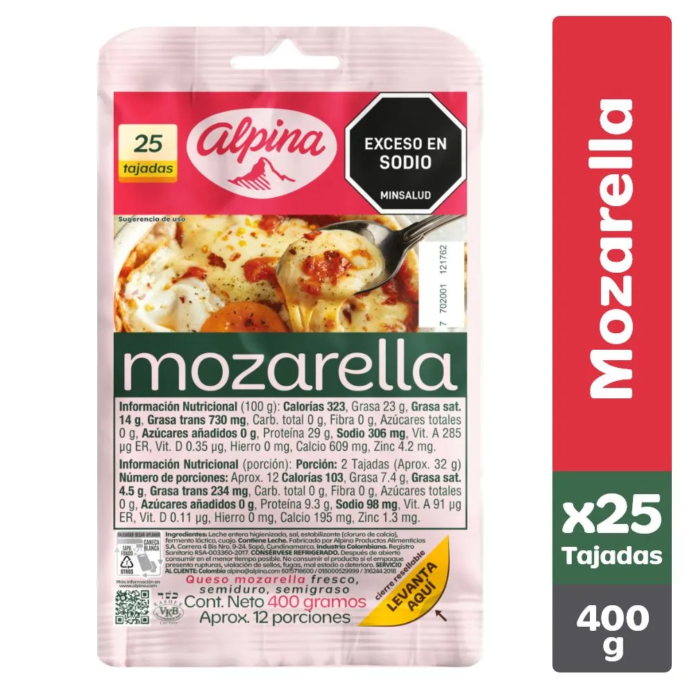Queso Alpina Mozzarella Tajado 400 grs