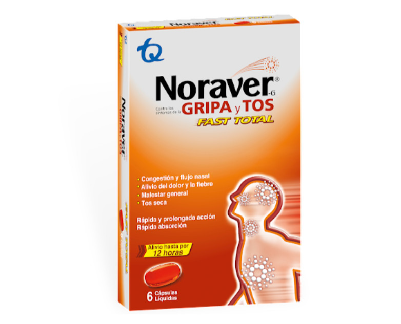 Noraver Gripa Y Tos Fast Total Ibuprofeno + Dextrometorfano 400mg/15mg Tq Caja 6 Cápsulas