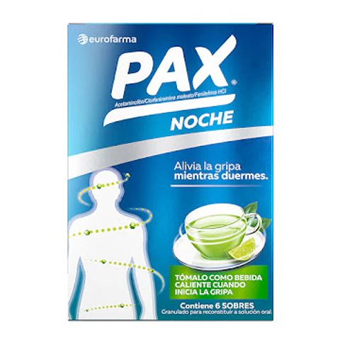 Pax Noche Limón Acetaminofén + Fenilerfina + Clorfeniramina Sanofi Caja 6 Sobres