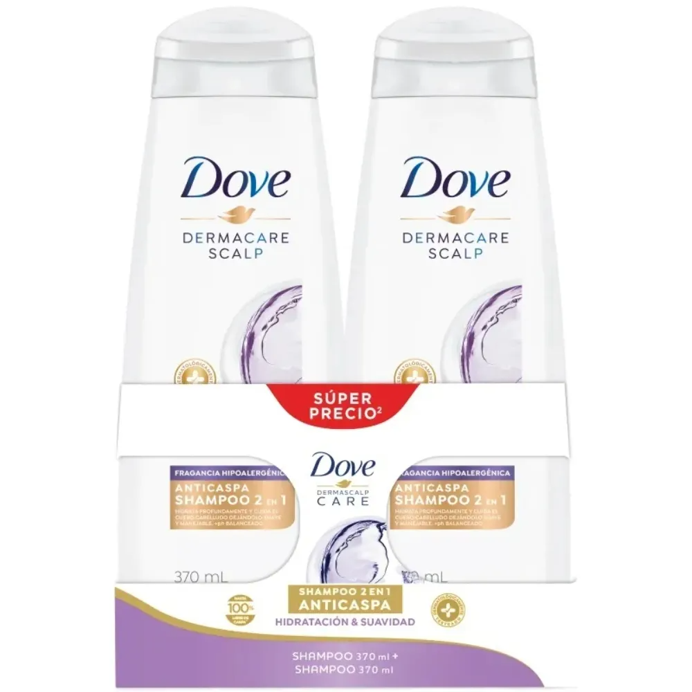 Shampoo Dove Anticaspa Hidratación y Suavidad 370 Ml X2 Unds