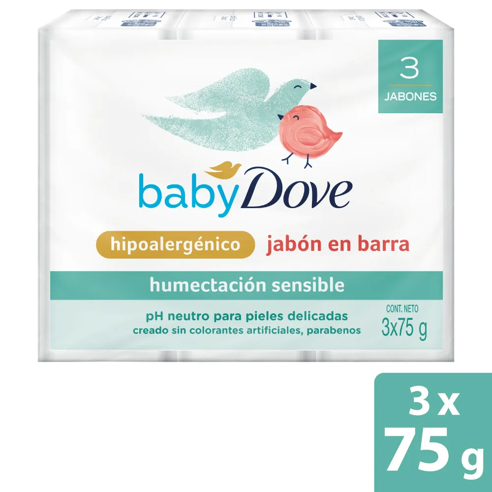 Jabón Baby Dove Humectación Sensible 75 grs x 3 Unds
