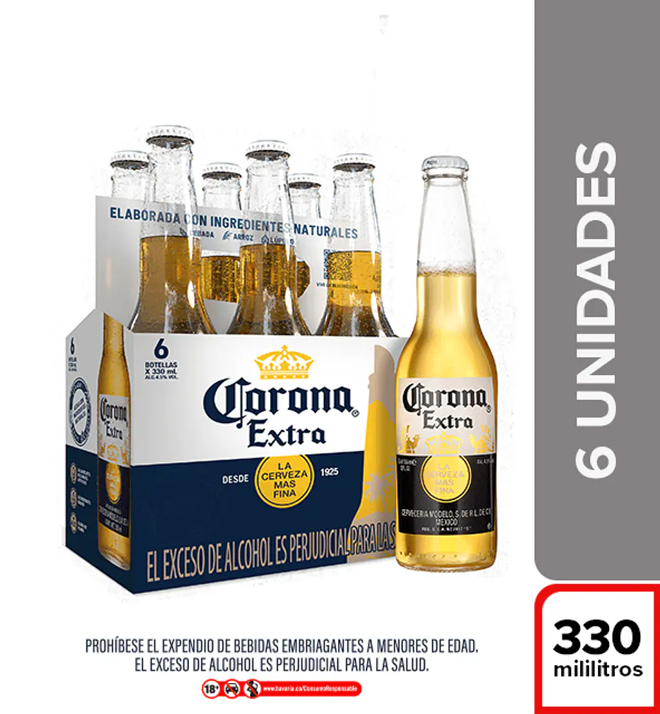 Cerveza Corona Extra 330 Ml x 6 Unds 1
