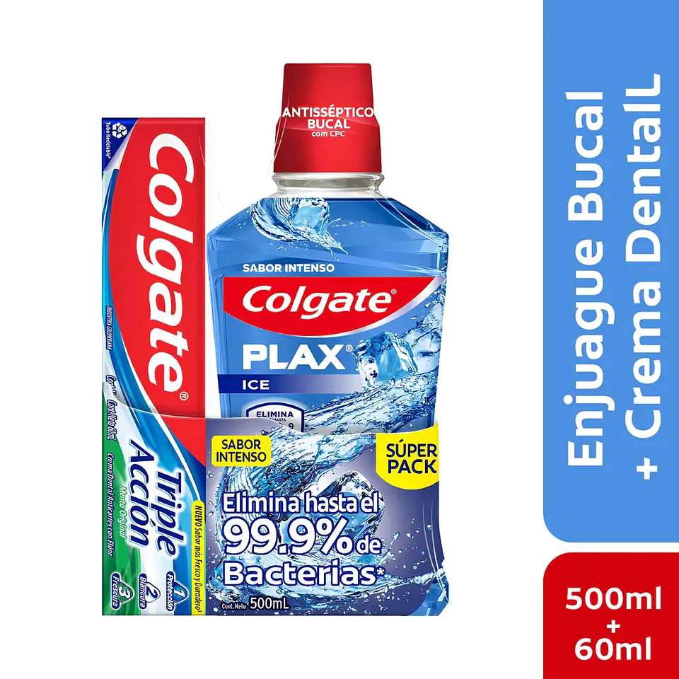 Enjuague Bucal Colgate Plax 500 Ml + Crema Dental Colgate Triple Acción 60 Ml 1