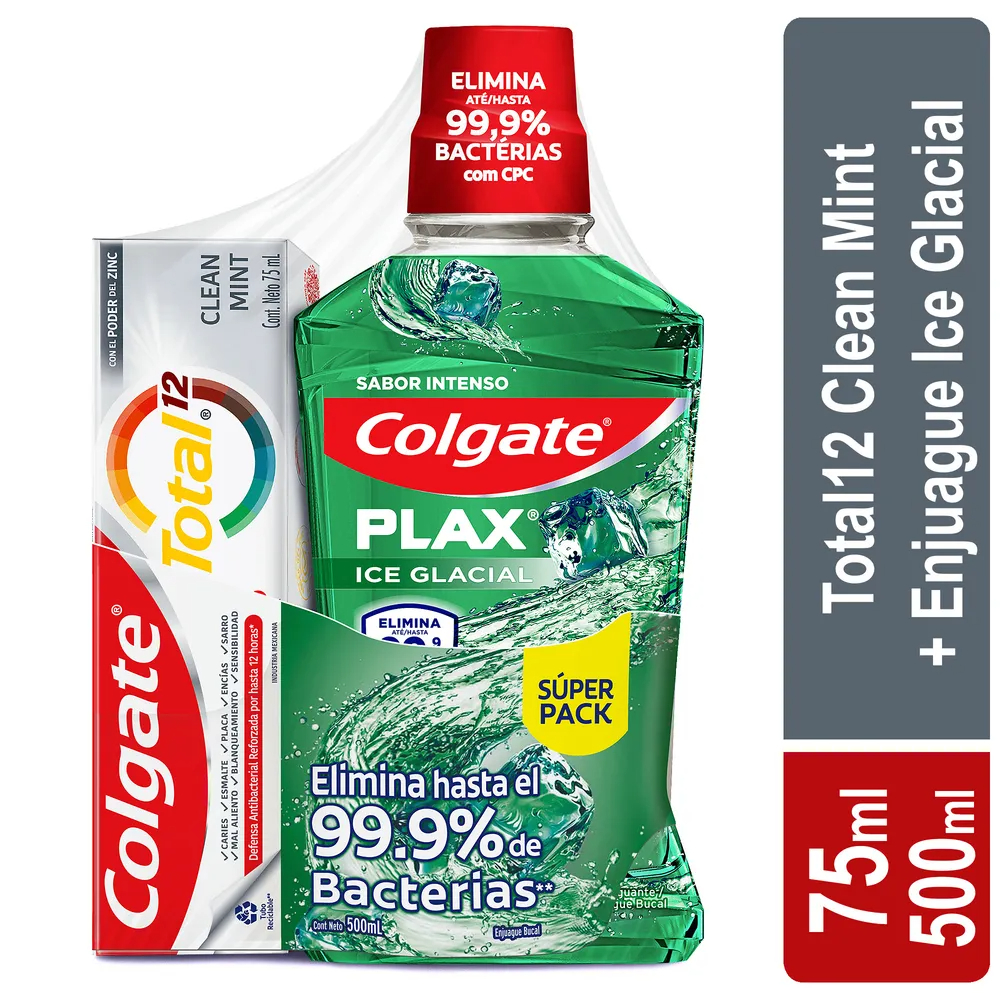Enjuague Bucal Colgate Plax 500 Ml + Crema Dental Colgate Total 12 75 Ml