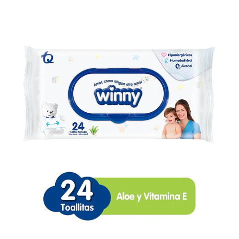 Toallitas Húmedas Winny Aloe Vera y Vitamina E 24 Unds