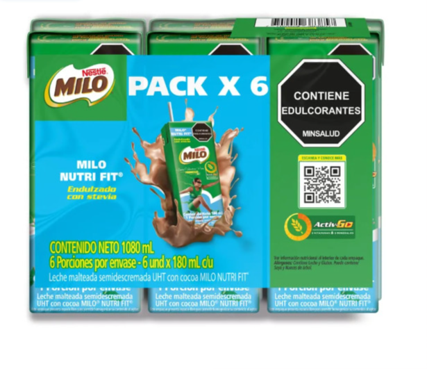 Leche Malteada MILO NUTRI-FIT menos azúcares* 6 x 180mL c/u