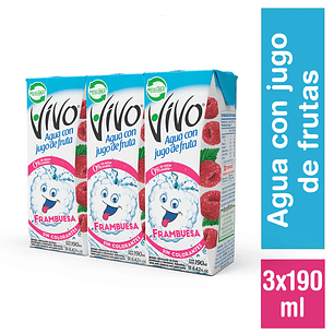 Jugo Agua Vivo Tripack Frambuesa 3x190ml.