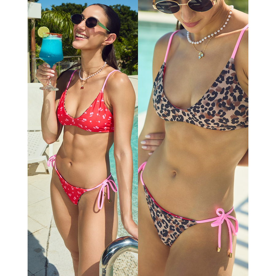 Leopard cherry: bikini reversible, una prenda, dos estilos.