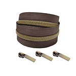 Kit 10 Metros Cierre Nylon Bronce + 10 Carros barra color bronce