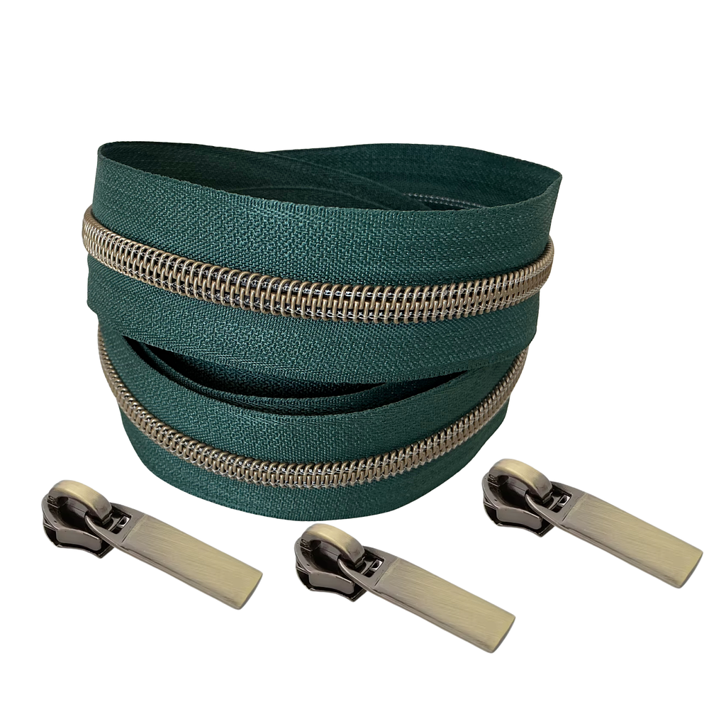 Kit 10 Metros Cierre Nylon Bronce + 10 Carros barra color bronce