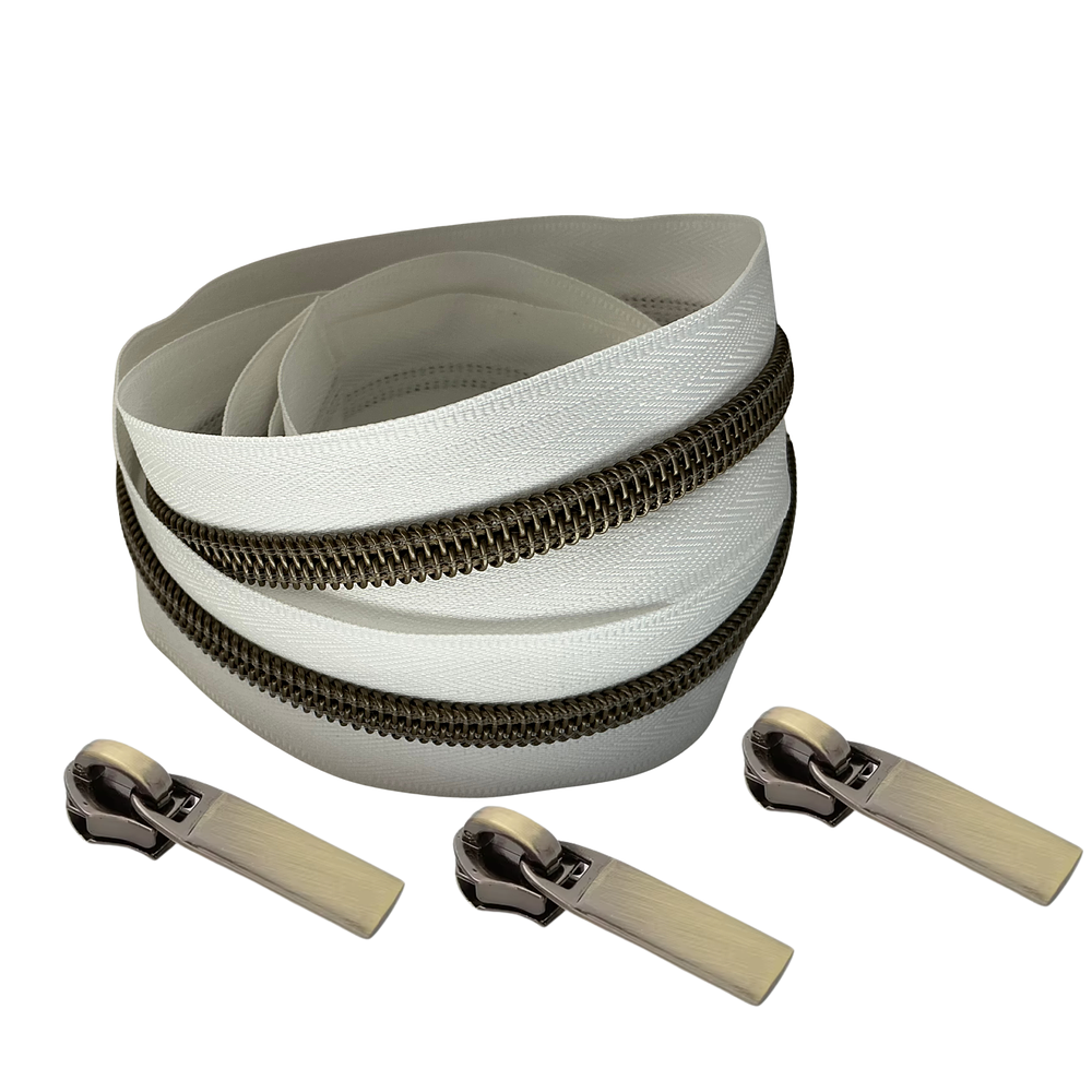 Kit 10 Metros Cierre Nylon Bronce + 10 Carros barra color bronce