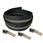 Kit 10 Metros Cierre Nylon Bronce + 10 Carros barra color bronce