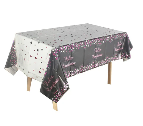 Mantel estampado cumpleaños fucsia negro 