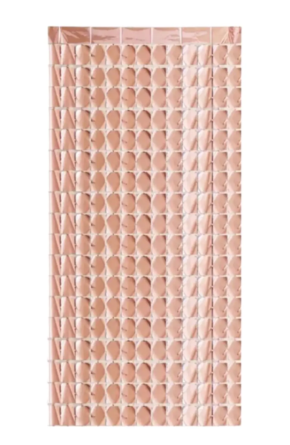 Cortina metálica cuadrados rose gold 1