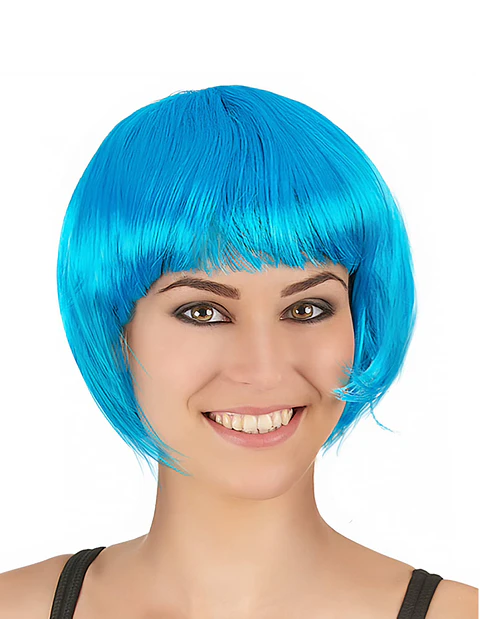 Peluca melena corta azul
