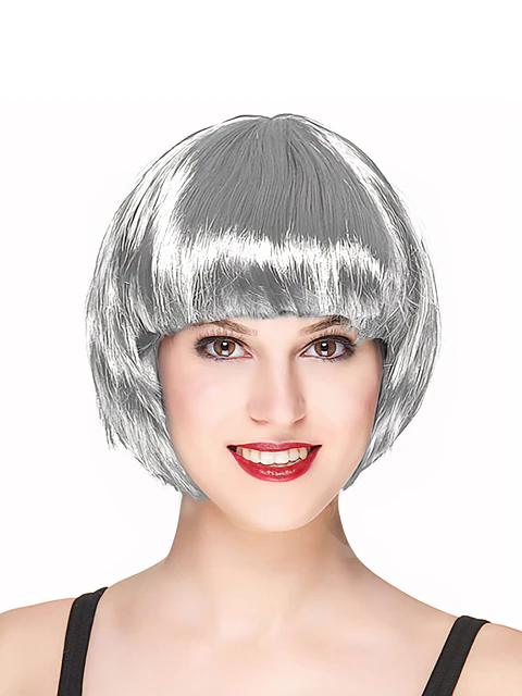 Peluca melena corta plata