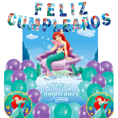 Pack Decorativo con Guirnalda, Fondo y Globos de Ariel