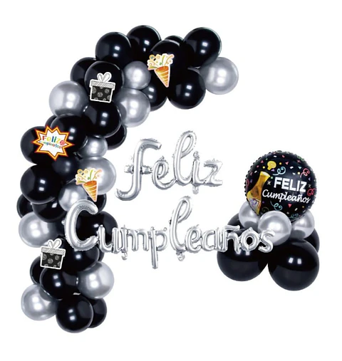 Arco de globos plateado negro