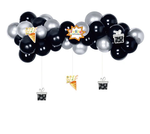 Guirnalda con globos negro plateado