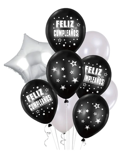 Set de globos Feliz cumpleaños plata