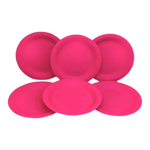 Platos de cartón Neón Flúor Fucsia x6
