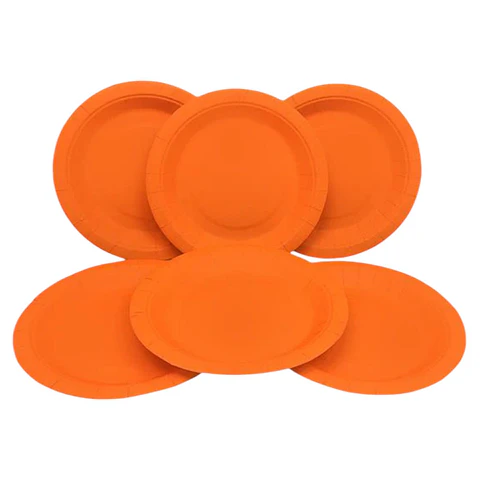 Platos de cartón Neón Flúor Naranja x6