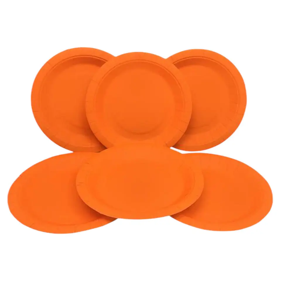 Platos de cartón Neón Flúor Naranja x6 1
