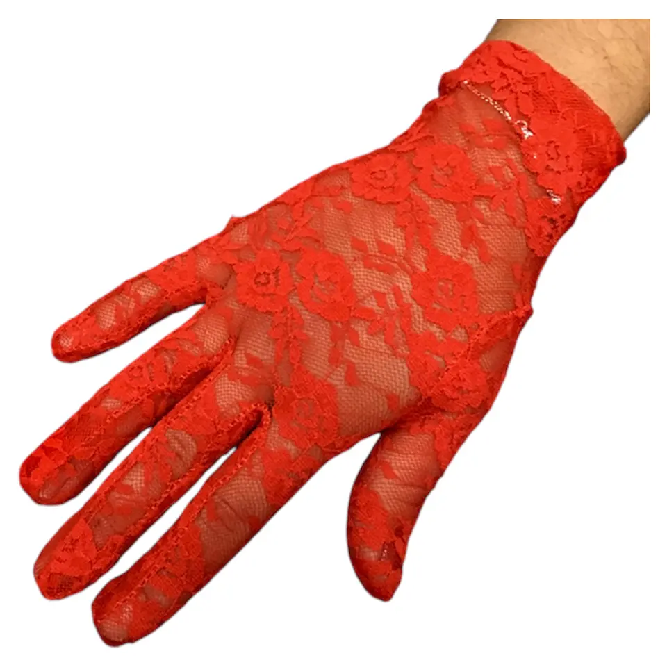 Guante Rojo Encaje Corto 21 cm  1