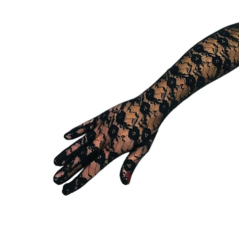 Guante Negro Encaje Mediano 34 cm 
