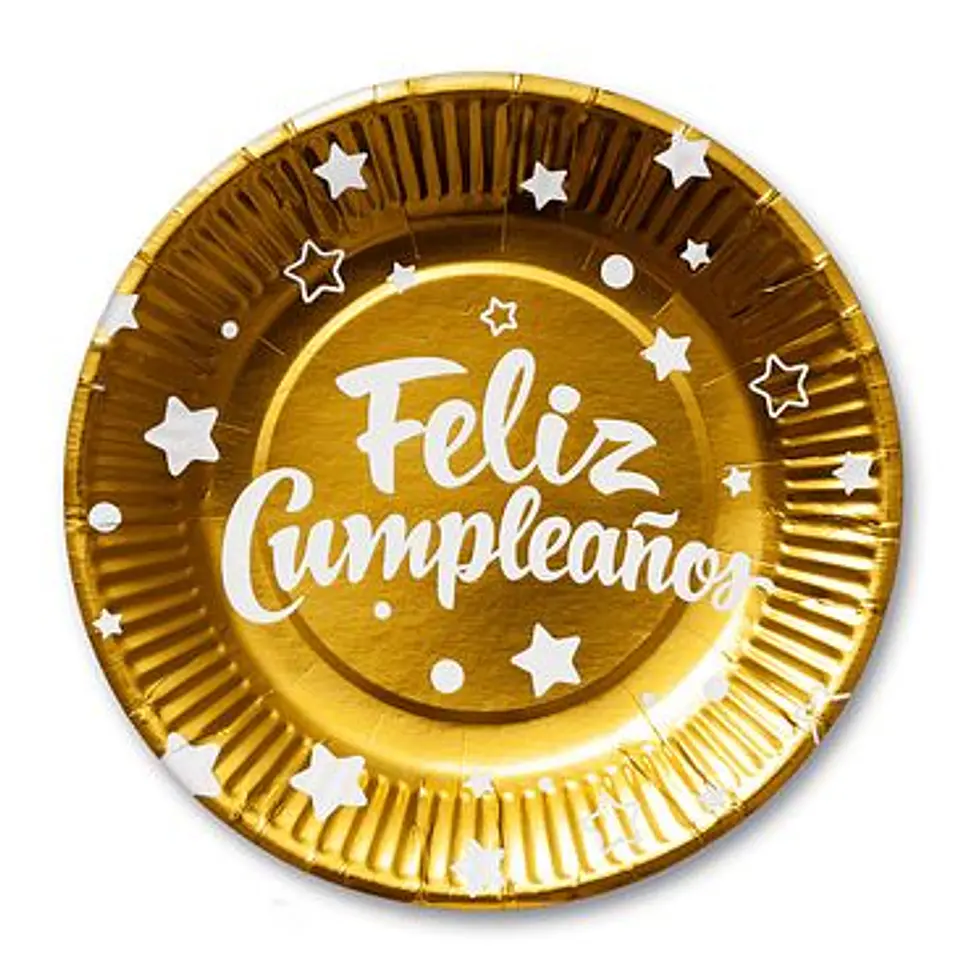 Platos feliz cumpleaños dorado x6 1